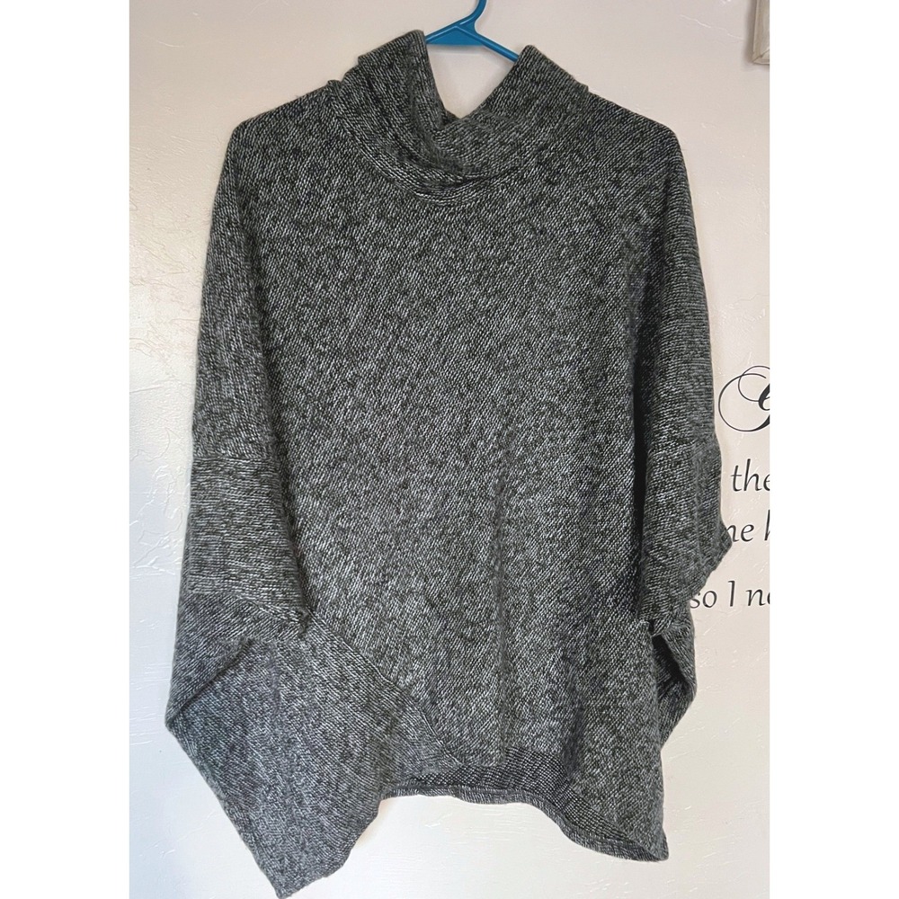 Luca‎ Vanucci Italy Womens Marled Knit Cowl Neck Poncho Sweater Black White